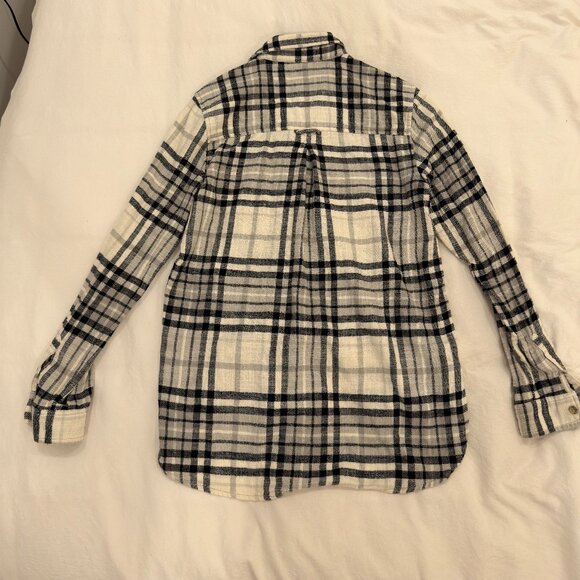 American Eagle Black, Grey & White Plaid Boyfriend Fit Flannel - Picture 3 of 3